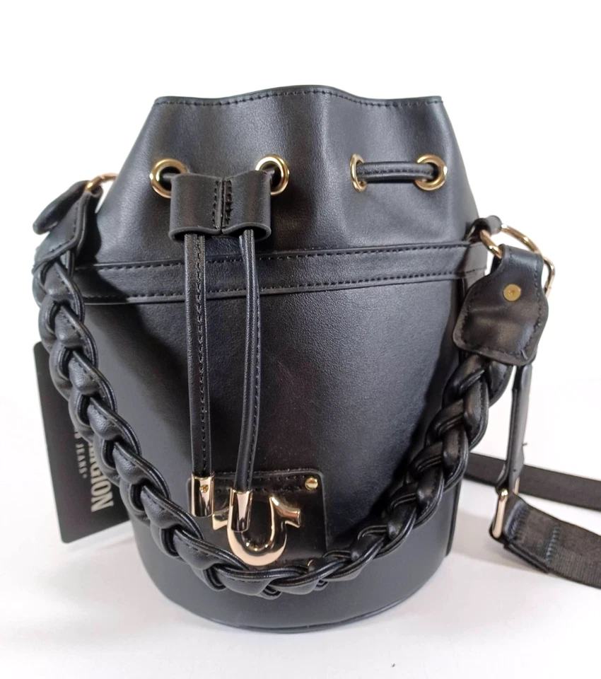 NUEVO True Religion Negro Mango Trenzado Bolso Cubo Cartera y Bandolera 9" Alto NUEVO Foto 2 de 4