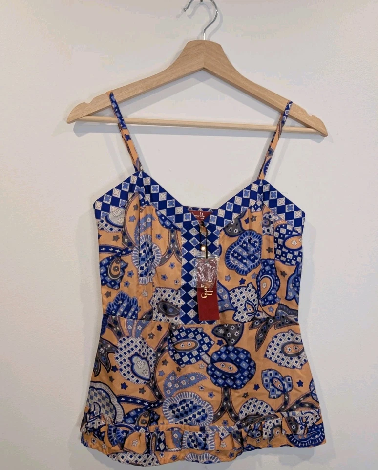 Tigerlily 100% Silk Camisole Adjustable Strap 6 Blue Orange RRP $129.95 Singlet - image 2 of 4