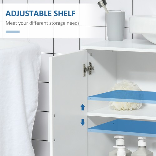 Kleankin Pedestal de Baño Bajo Fregadero Mueble con Estante Ajustable, Blanco - Imagen 4 de 12