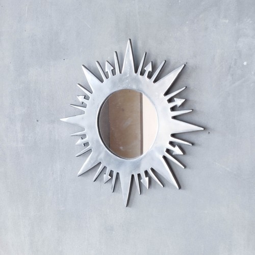 Vintage 1990s sunburst sun celestial cast aluminium silver metal wall mirror - Picture 7 of 14