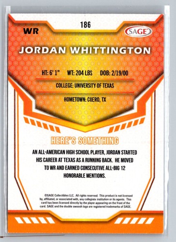 2024 SAGE HIT #186 Jordan Whittington - Picture 2 of 2