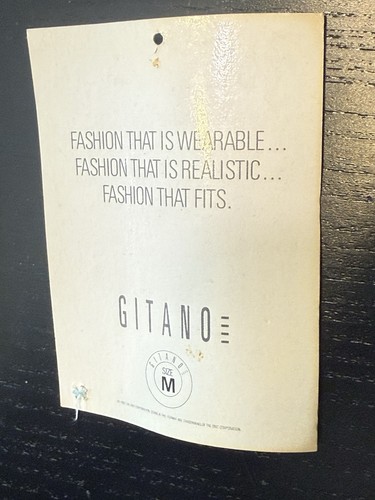 1987 Gitano Old 1980s Vintage Clothing Label Tag Card With Replacement Button - Picture 4 of 10