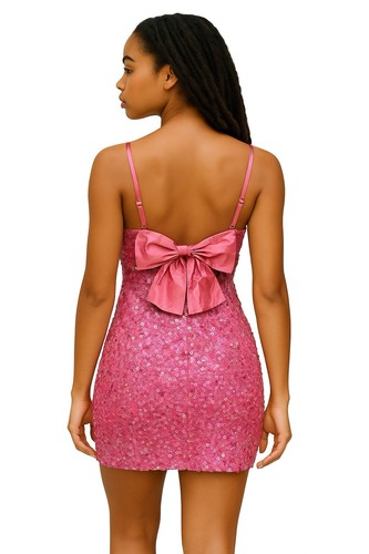 City Vibe Pink Sequin Mini Dress Bow Back Built-In Bra Pads Juniors Sz 11 NWT - Picture 2 of 8