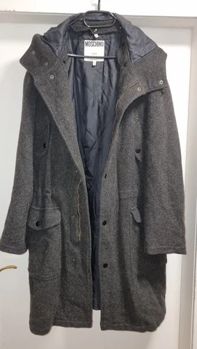 Moschino men's coat winter parka winter jacket size 50 gray black jeans love - product listing photo