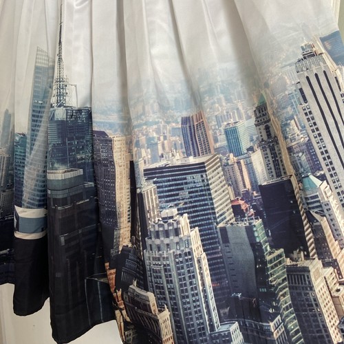 Falda circular completa con estampado de horizonte de la ciudad de Nueva York satinada XXXL 3XL forrada - Imagen 7 de 10