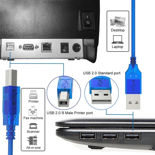 Camera Scanner Wire USB 2.0 Printer Cable Sync Data Cord Type A Male To B Male - Picture 4 of 12
