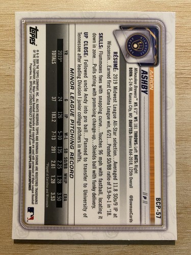 2020 Bowman Chrome Mojo Refractor 1st Bowman #BCP-57 Aaron Ashby - Picture 2 of 2