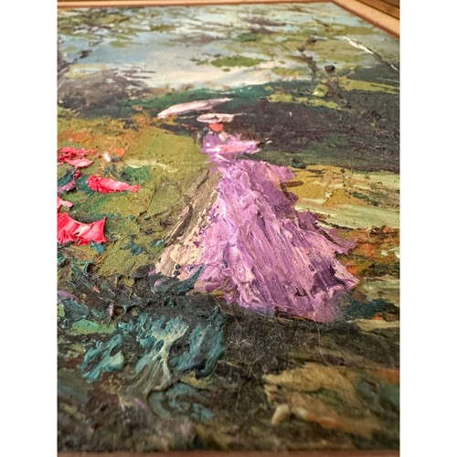 Original Zaza Meuli Ölgemälde Dame rosa Kleid Landschaft Holz gerahmt 15x12" - Bild 8 von 14