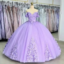 Lavender Ball Gown Quinceanera Dresses Princess Vestidos De 15 Anos 3D Flowers
