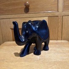 Vtg Hand Carved Wood Ebony Elephant Sculpture 5” tall x 5” Iong,  No Tusks .