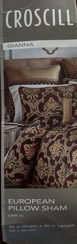 Croscill Home Gianna Cord Euro Sham Burgundy Brown Corded Tassel Pleat Zipper - Picture 10 of 11