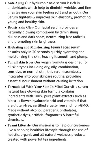 Teami Blends Hibiscus Infused High Vitamin C Serum 1 oz Facial Serum MSRP $80 - Picture 6 of 6