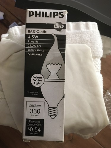 1 Philips 120V-END-BA13 E12 4.5W-2700K-DIMMABLE CANDLE LED Bulb - Picture 2 of 5