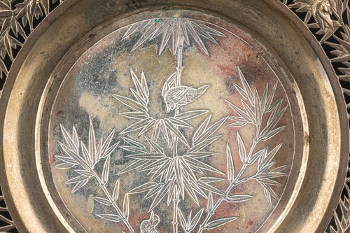 Chinese Export Silver Plate Tray Bamboo Qing Dynasty Marked Luen Wo 19th Century - Picture 4 of 18