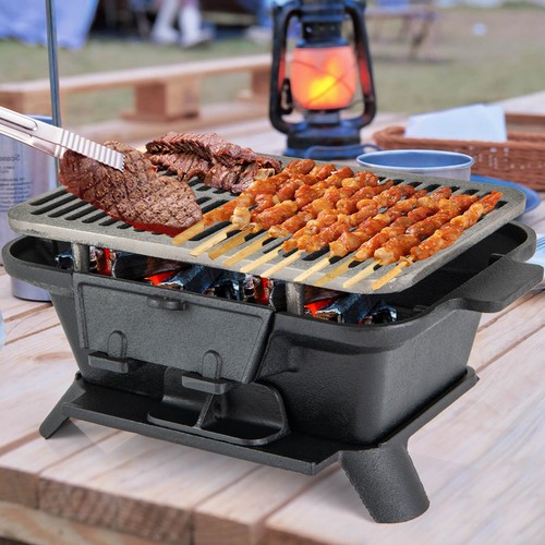 100% Cast Iron Charcoal Grill w/Grill & Grate Hooks Tabletop for Outdoor Camping - Picture 3 of 10
