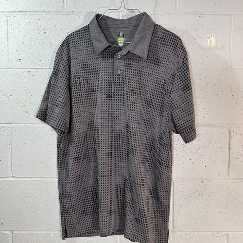 PGA TOUR Mens Grid Print Short Sleeve Polo Shirt Grey & Black XL - Picture 1 of 5
