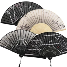4 Pcs Handheld Folding Fan Small Chinese Silk Fan with Tassel Floral Manual with