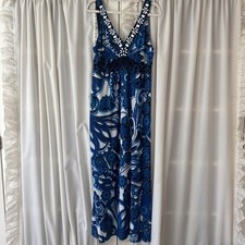 Style & Co Women's Maxi Dress Size Extra Large Bali Blue Paisley Stretch Beaded