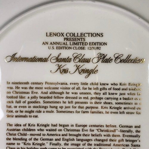 Lenox 1992 International Santa Claus Plate Collection Kris Kringle EUC B0102 - Bild 5 von 9