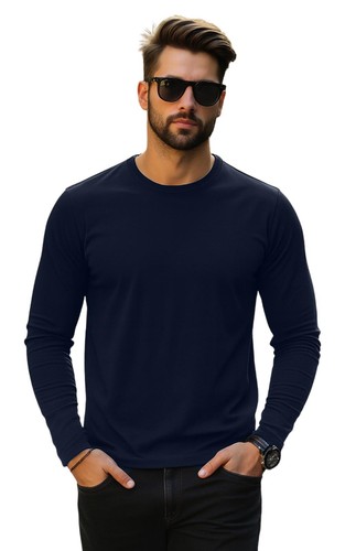 Mens 3 Pack Long Sleeve T-Shirts Cotton Blend Crew Neck Black Navy Grey S–XL Tee - Picture 2 of 15