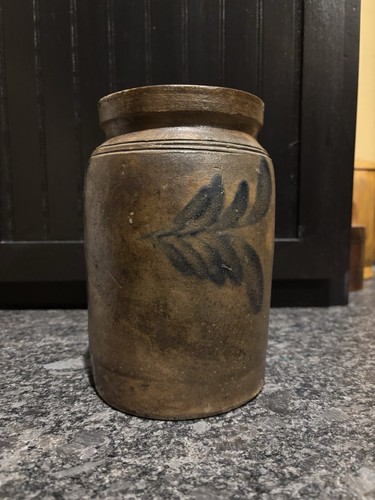 Antiker Steinzeug-Topf 7 Zoll blau Kobalt floral verziert - Bild 5 von 9