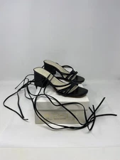RAYE Sybil Lace-Up Ankle Wrap Around Long Lace Sandal in Black Leather Size: 6