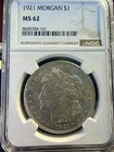 1921 $1 Morgan Silver Dollar NGC MS62 BU Brilliant Uncirculated Coin