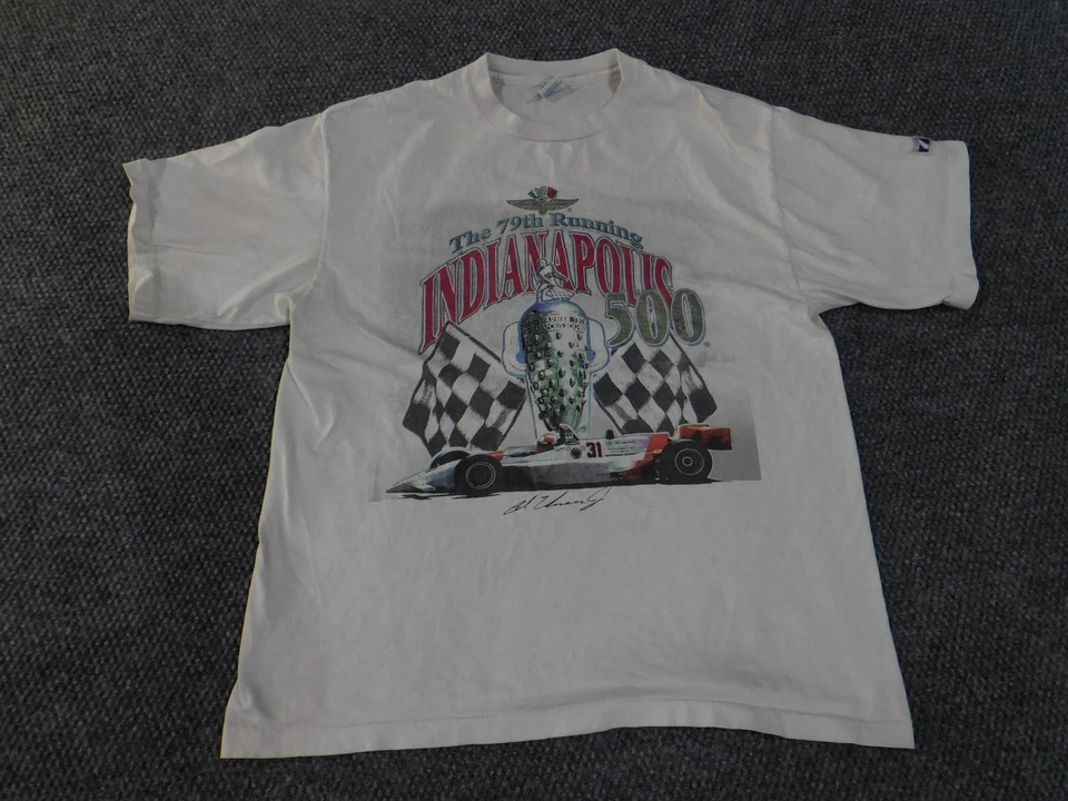Camisa De Colección Indianápolis 500 Para Hombres XL Blanca Logo de Carreras 7 Hecha en EE. UU. Camiseta Años 90 Foto 2 de 4