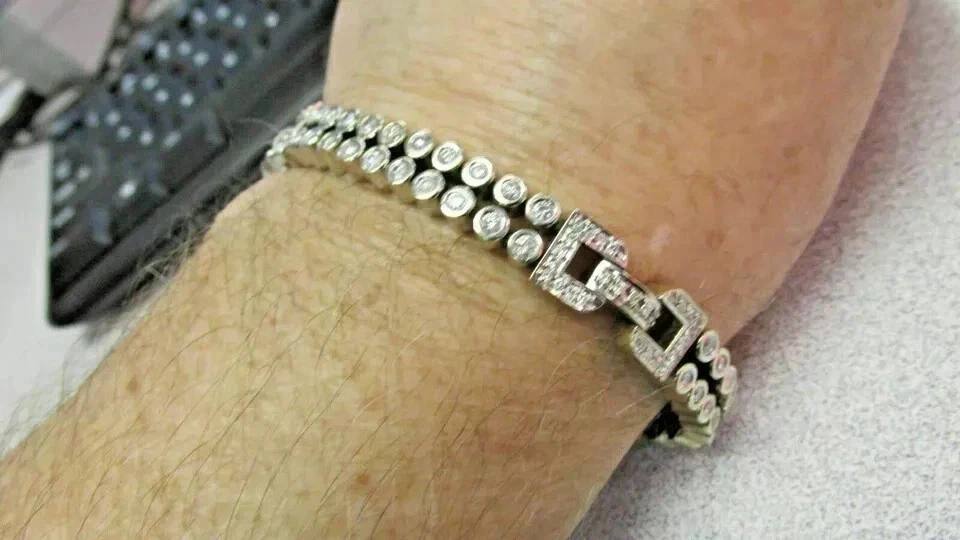 Мужской теннисный браслет круглой огранки из белого муассанита с покрытием из белого золота 14 карат 10 карат - Изображение 2 из 4