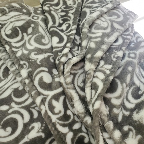 Gray & White Medallion Scroll 87x87 Full Queen Super Soft Blanket SL Home - Picture 7 of 24