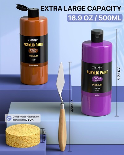 14 Colors Acrylic Paint Bottle Set 500ml/16.9oz (2pcs 8.45oz Metallic Paints)... - Picture 2 of 7