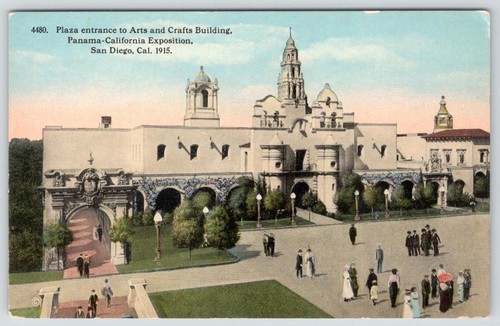 1915 ARTS CRAFTS BUILDING PLAZA PANAMA-CALIFORNIA EXPOSITION SAN DIEGO POSTCARD - Picture 1 of 2