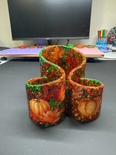 Pumpkin Fall Season Multi-Compartment Organizer Pen Holder Craft Tool Organizer