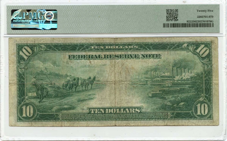 1914 $10 Federal Reserve Note Richmond PMG VF25 FR#922 - Image 2 of 2