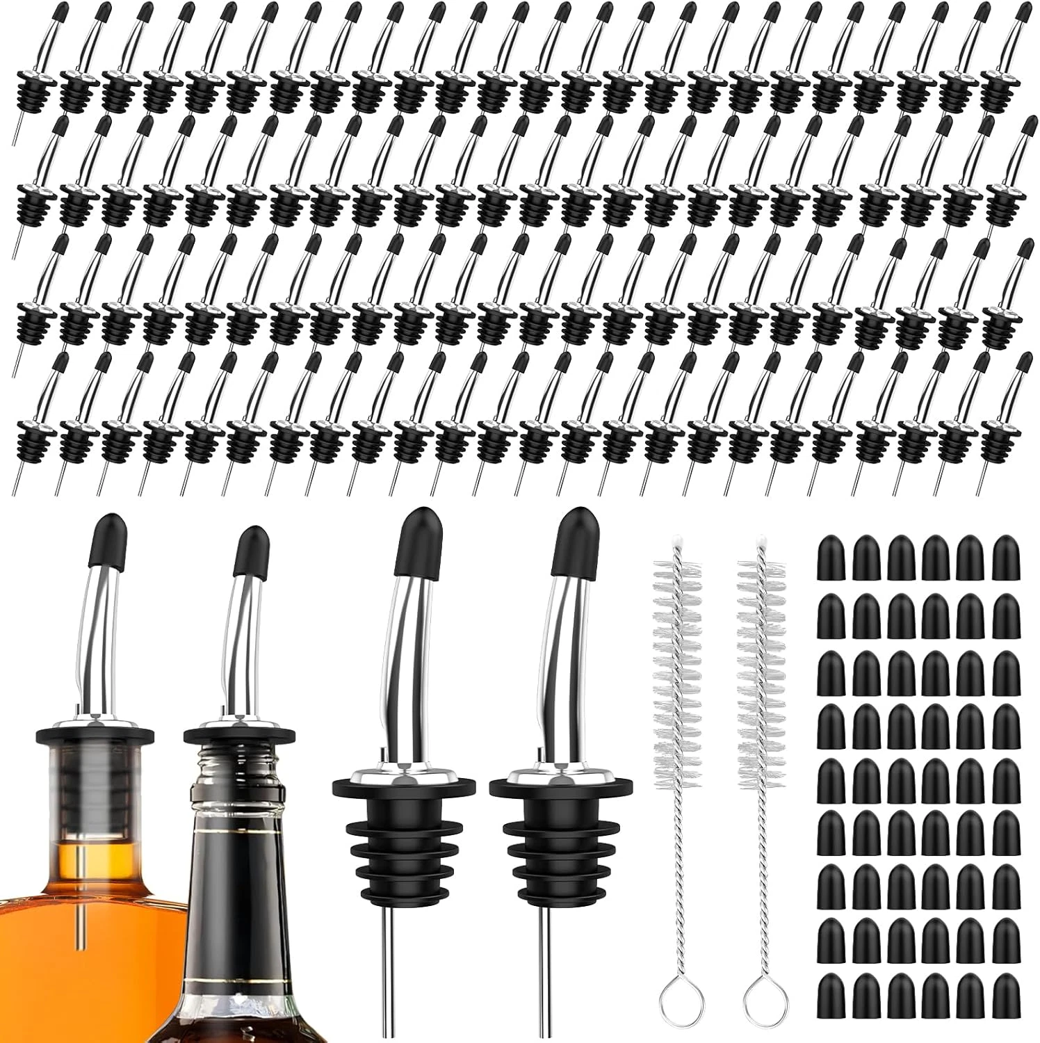 96-Pack Stainless Steel Pour Spouts for Liquor Bottles Oil Vinegar and Wine,Liqu
