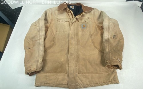 Carhartt Workwear BRN Duck QuiltLined Traditional Distressed Chorecoat Jacket XL