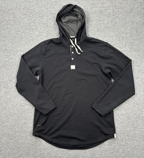 BYLT Drop Cut Hooded Henley Mens Medium Black Long Sleeve Stretch Drawstring Lux