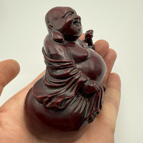 Vintage 2.5” Red Resin Laughing Budda Figurine w/ Staff & Walking Bag - WEAR - Picture 3 of 9