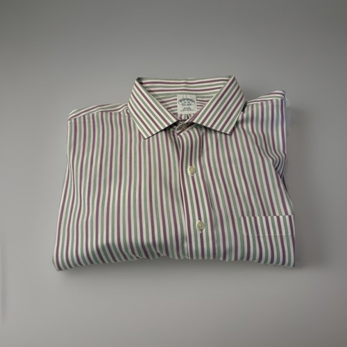 Brooke Brothers Slim Fit No Non-Iron Herren Hemd 18/35 lila, grüne Streifen - Bild 1 von 8