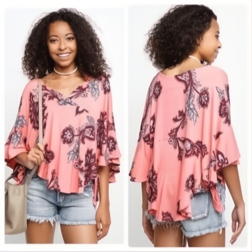 Free People Maui Wowie Pink Paisley Print Side Ties BohoTop XS - Picture 1 of 4