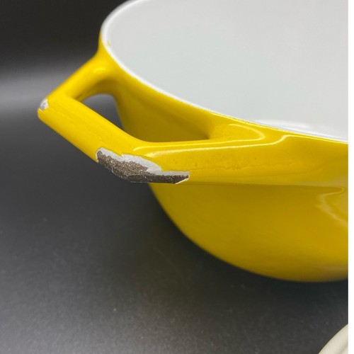 Vintage Copco Denmark D1 Yellow Enamel Cast Iron Small Dutch oven lid 1960's - Picture 5 of 9