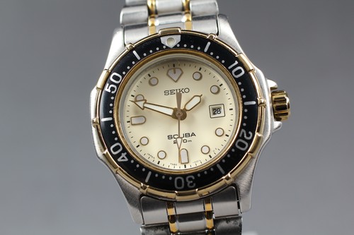 Vintage [N NEUWERTIG] SEIKO 7N85-001A SCUBA Diver's 200m Qz Damen Armbanduhr Japan