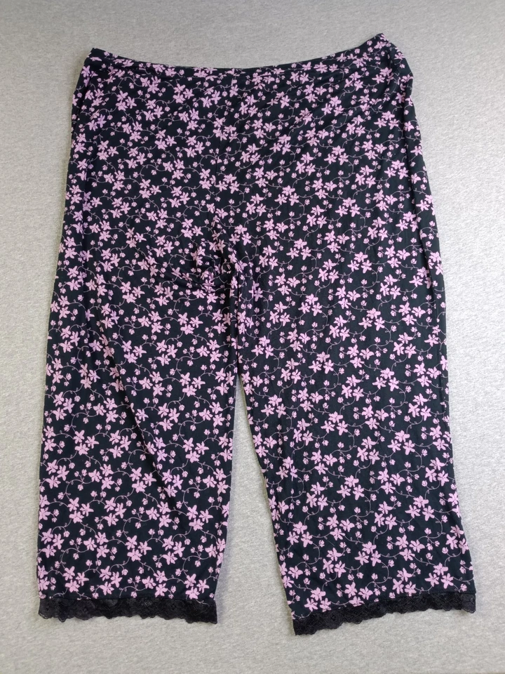 Apt. 9 Pantalones de salón de pijama íntimos negros FLORALES 3X capri cortos de encaje ligeros Foto 3 de 4