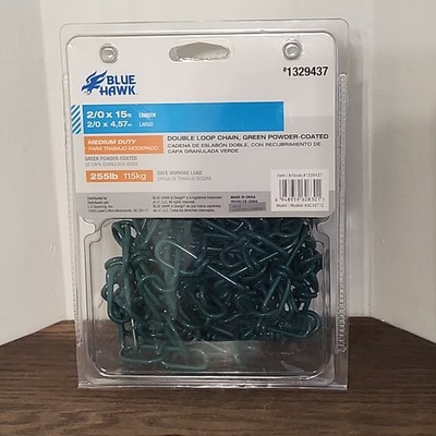 Blue Hawk 2/0 Double Loop Chain, 15 ft., Green Powder Coated, 255 lb. Load