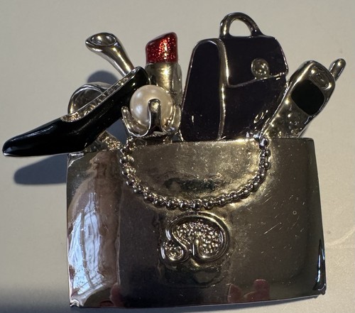 Entzückende Vintage 1990’s Silvertone Purse Brosche Pin 2”