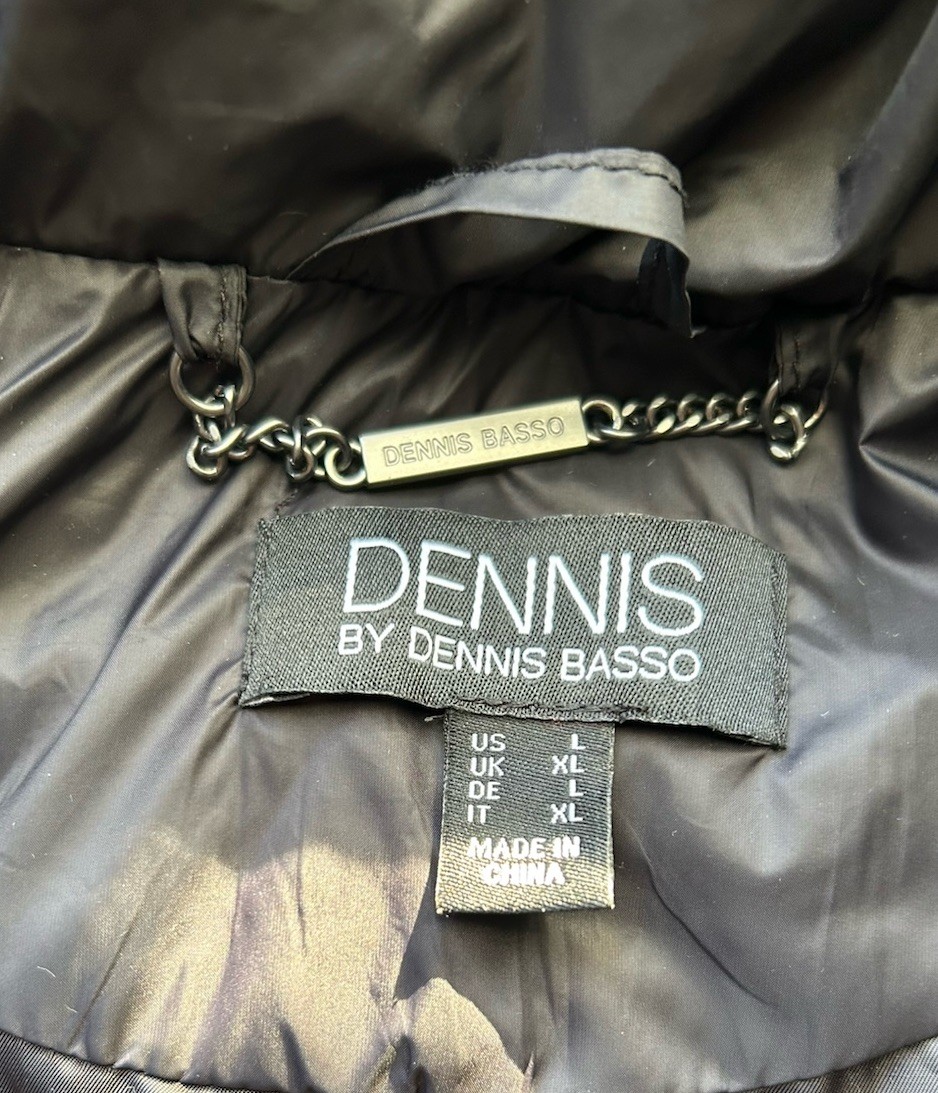 Dennis Basso L Black Quilted Puffer Coat Jacket Faux Mink Trim QVC Glam Winter