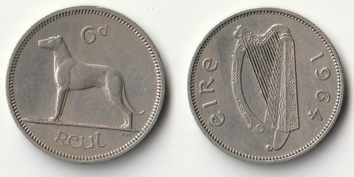 1964 Ireland sixpence coin