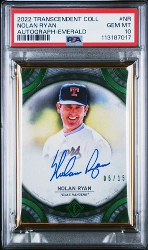 2022 TOPPS TRANSCENDENT COLL. AUTO #NR NOLAN RYAN AUTOGRAPH-EMERALD /15 PSA 10