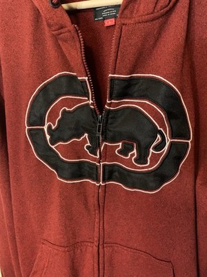 Vintage Ecko Unltd Mens Sz L Maroon Black Hoodie Full Zip Jacket Y2K