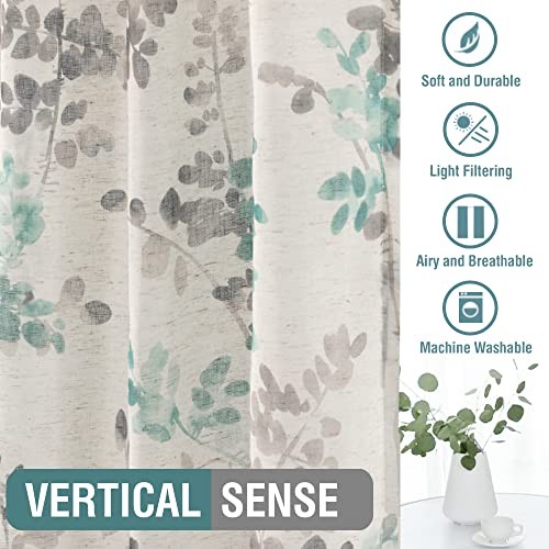 Linen Sheer Curtains for Living Room 52"W x 63"L (Pack of 2) Turquoise/Taupe - Imagen 8 de 8
